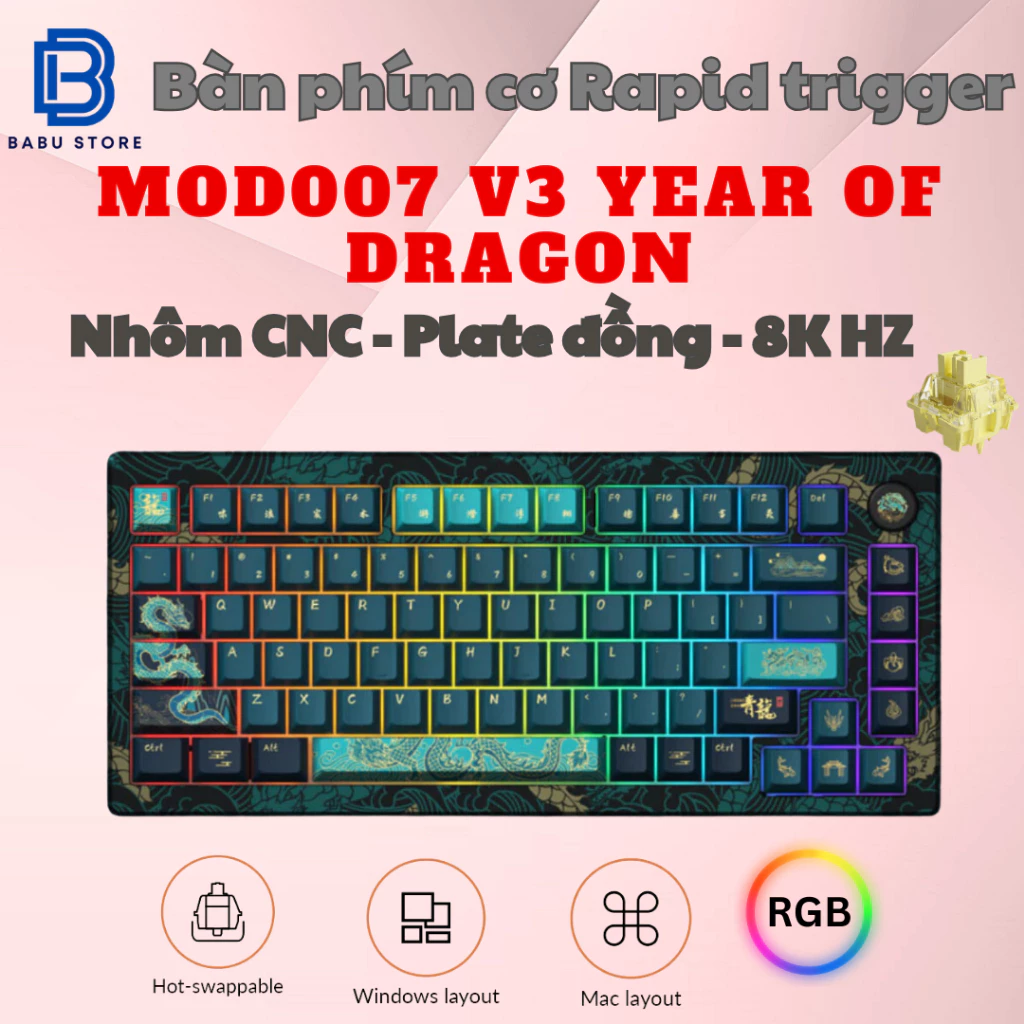 Bàn phím cơ AKKO MOD007v3 HE Year of Dragon (Hotswap,RGB / USB Type C 8K Hz/ Magnetic Switch / Rapid Trigger)