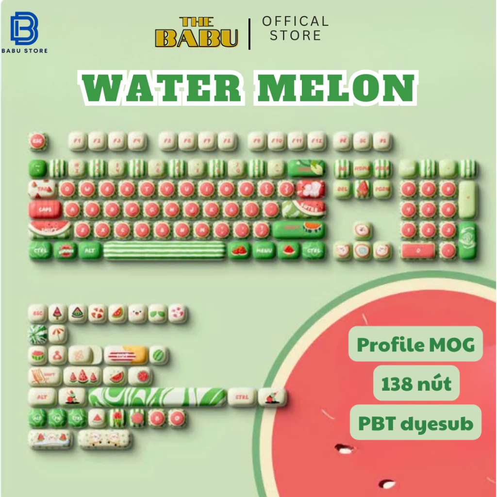 Bộ keycap AKKO – Watermelon (PBT Dye-Subbed / MOG Profile / 138 nút)