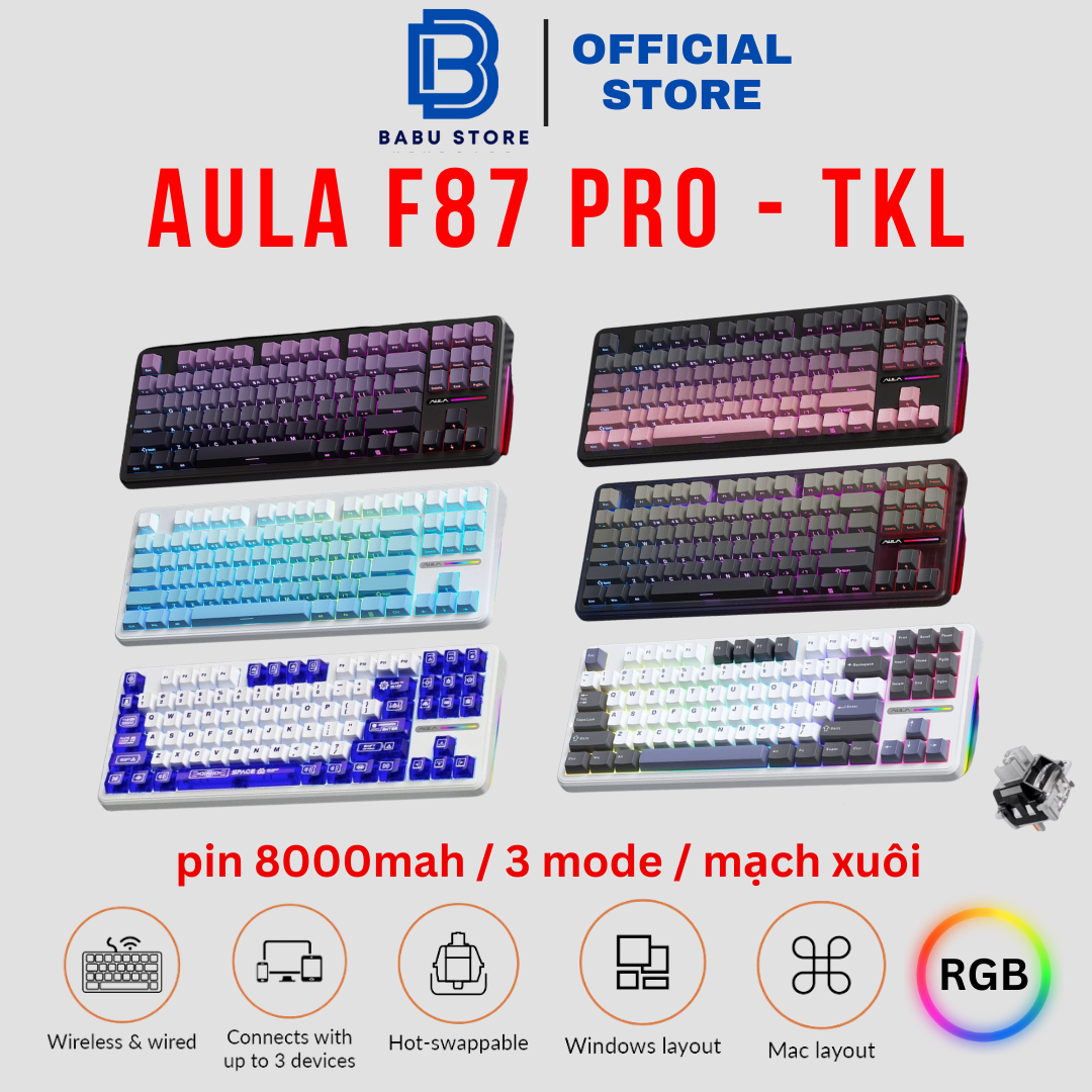 Bàn phím cơ không dây Aula F87 PRO 3 mode