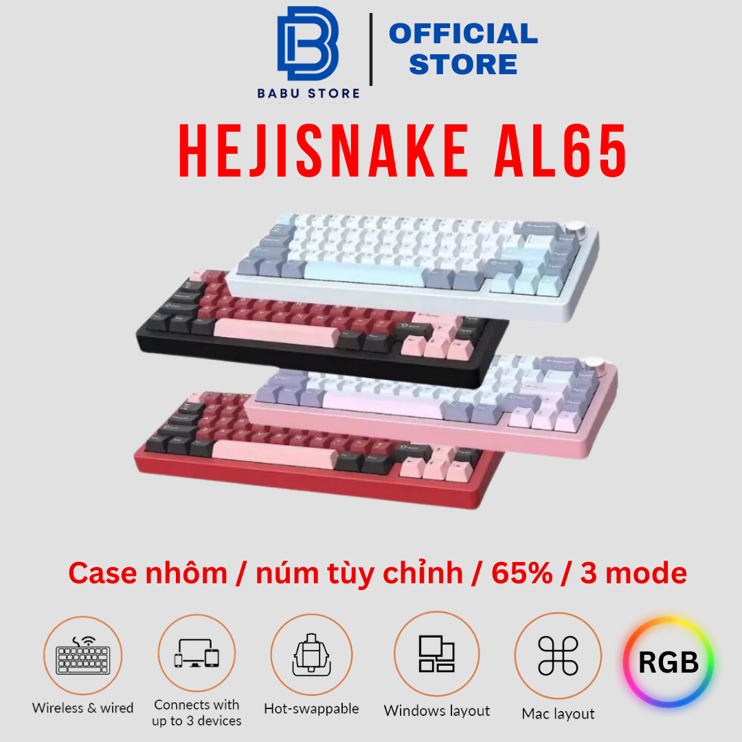 Bàn phím cơ AL65 3 chế độ kết nối, mạch xuôi, hotswap, RGB