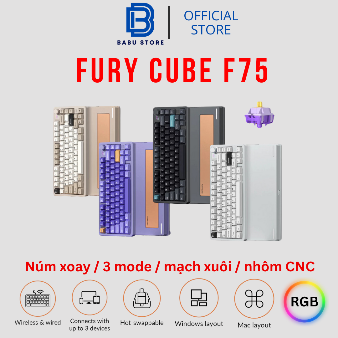 Bàn Phím Cơ Furycube F75 Núm Xoay Vỏ Nhôm CNC